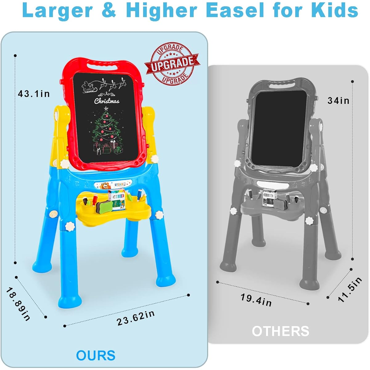 STEAM Life Art Easel for Kids - 4-in-1 Double-Sided Magnetic Board Chalkboard Drawing Whiteboard for Kids Toddlers - with Magnetic Letters and Numbers - Easy to Store and Portable