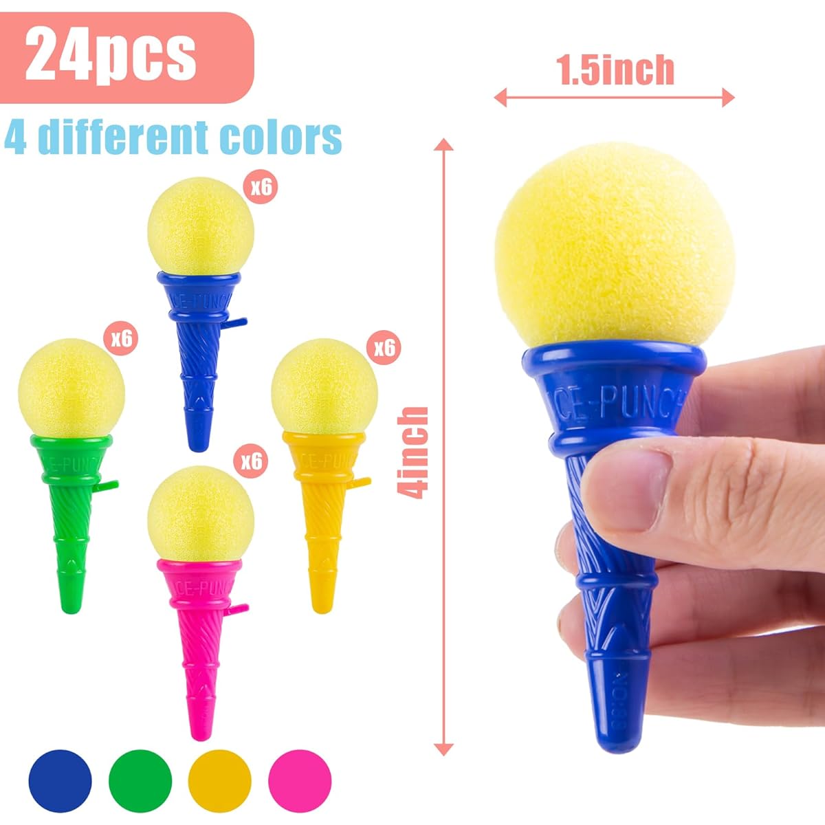 AMOR PRESENT Ice Cream Shooters Toy, 24pcs Ice Cream Cone Foam Ball Launcher 4" Ice Cream Shooting Toys Kids Birthday Party Favors