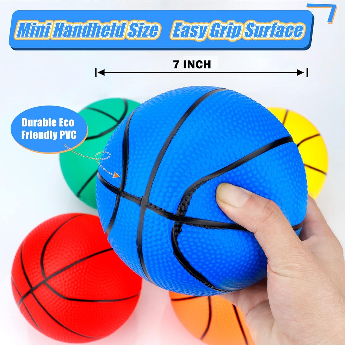 7" PVC Mini Basketball Hoop for Indoor Basketball Hoop, Soft 5" Rubber Small Replacement Basketball Over Door Basketball Hoop Set for Kids Small Basketball (4 Pieces with Air Pump)