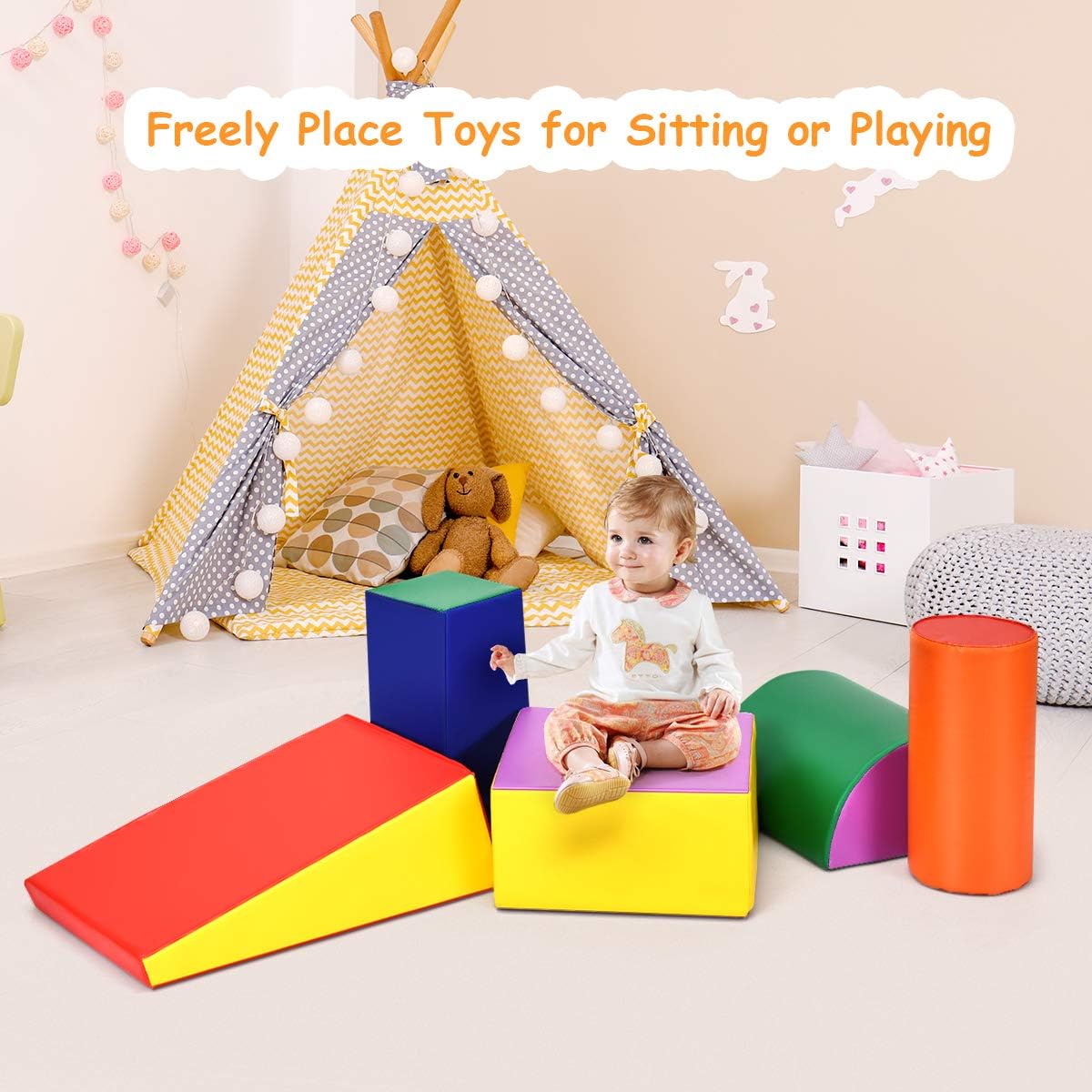 Costzon Crawling & Climbing Foam Playset, Colorful Fun Foam Playset, 5 Piece Lightweight Interactive Set, Software Composite Toys for Toddlers/Preschoolers/Baby/Kids, Multicolor
