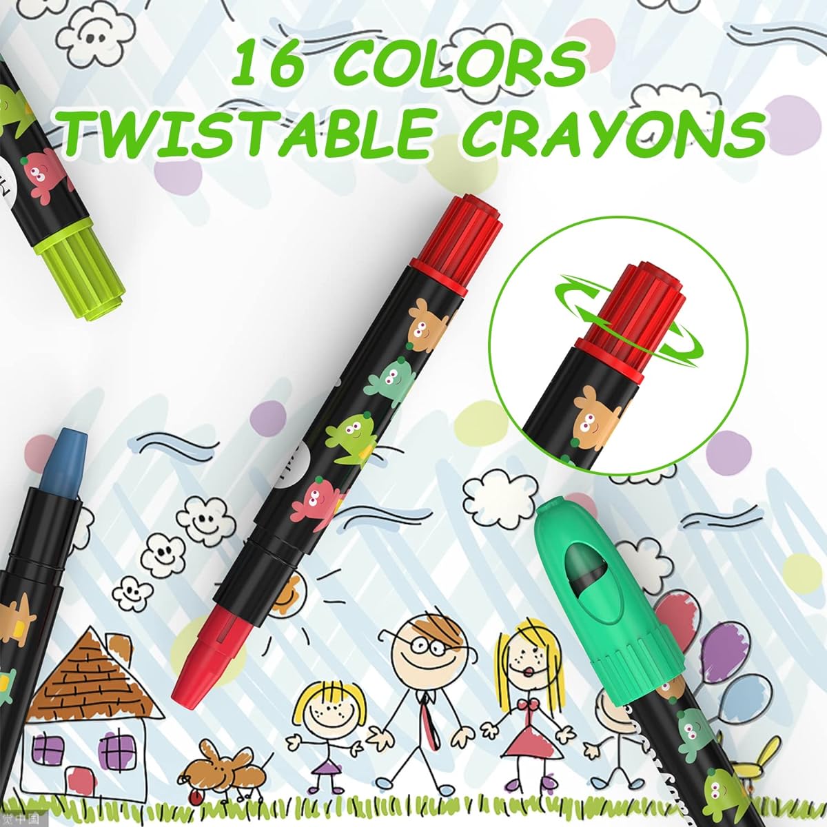 AIERVEN Jumbo Crayons for Toddlers, 16 Colors, Twistable, Washable Crayons, Palm Grip, Silky Large Crayons for Babies and Kids, Ages 3+, Coloring and Art Supplies, Boys and Girls, Back to School Gifts