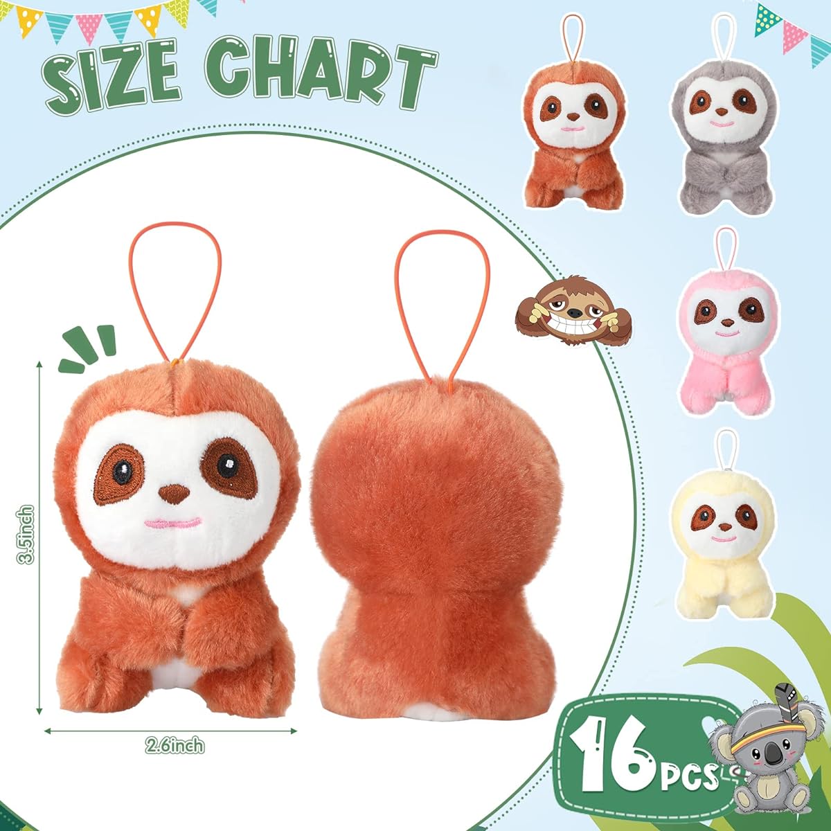 16pcs Mini Sloth Plush Toy Sloth Birthday Party Supplies 4 Inch Small Stuffed Sloth Stuffed Toy Baby Shower Sloth Gift Soft Cute Zoo Animal Toy Jungle Safari Party Favor Prize 4 Colors