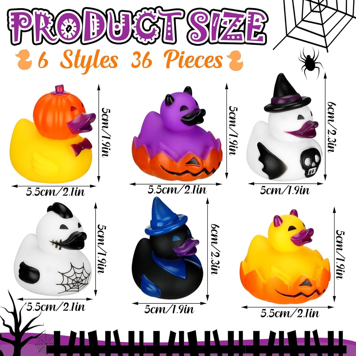 Honoson 36pcs Halloween Rubber Ducky Pumpkin Ghost Bath Rubber Ducks Bulk Halloween Mini Rubber Ducks Shower Floats Party Favors Swimming Pool Trick or Treat Supplies Birthday Decorations