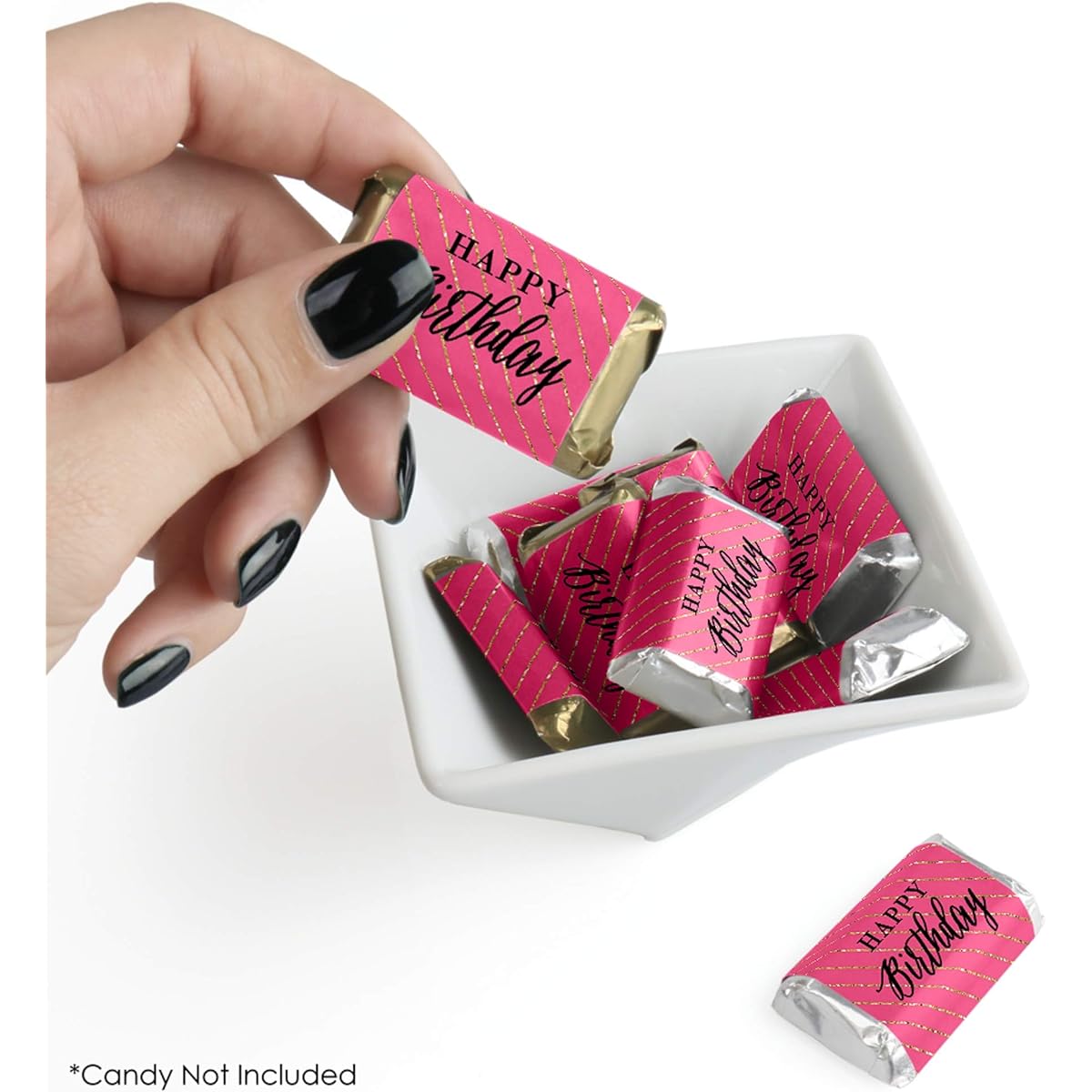 Chic Happy Birthday - Pink Black Gold - Mini Candy Bar Wrapper Stickers - Birthday Party Accessories - 40 Count
