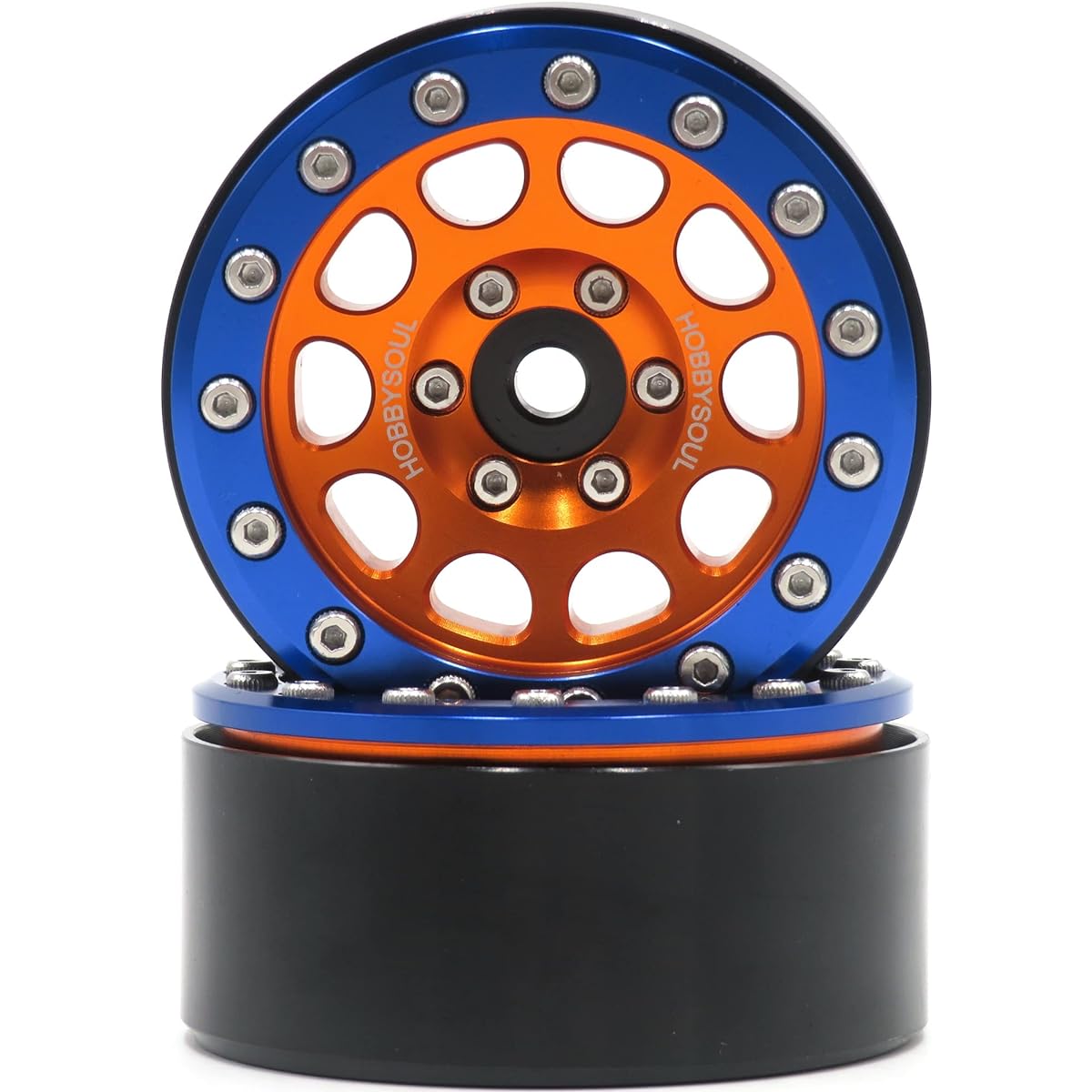 HOBBYSOUL RC 1/10 Aluminum 1.9" Beadlock Wheels Rims Hex 12mm Orange & Blue Color for 1:10 RC Rock Crawler Mud 1.9 Tire Tyres