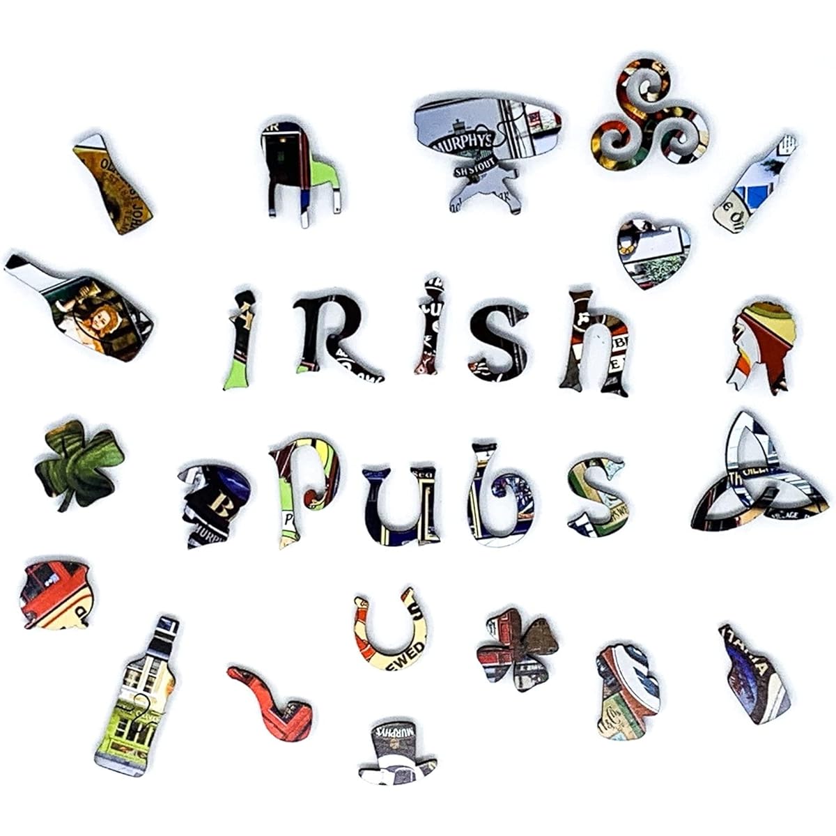 Wooden Jigsaw Puzzle for Adults Irish Pub 201 Piece Made in the USA by Nautilus Puzzles.