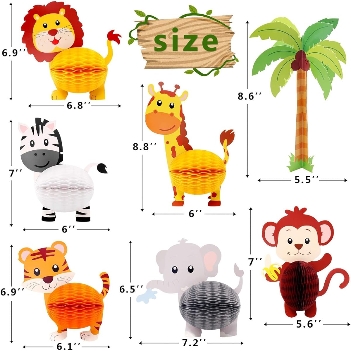 Jungle Safari Animal Honeycomb Centerpieces 3D Table Decorations Jungle Safari Birthday Baby Shower Party Decorations Supplies Set of 7