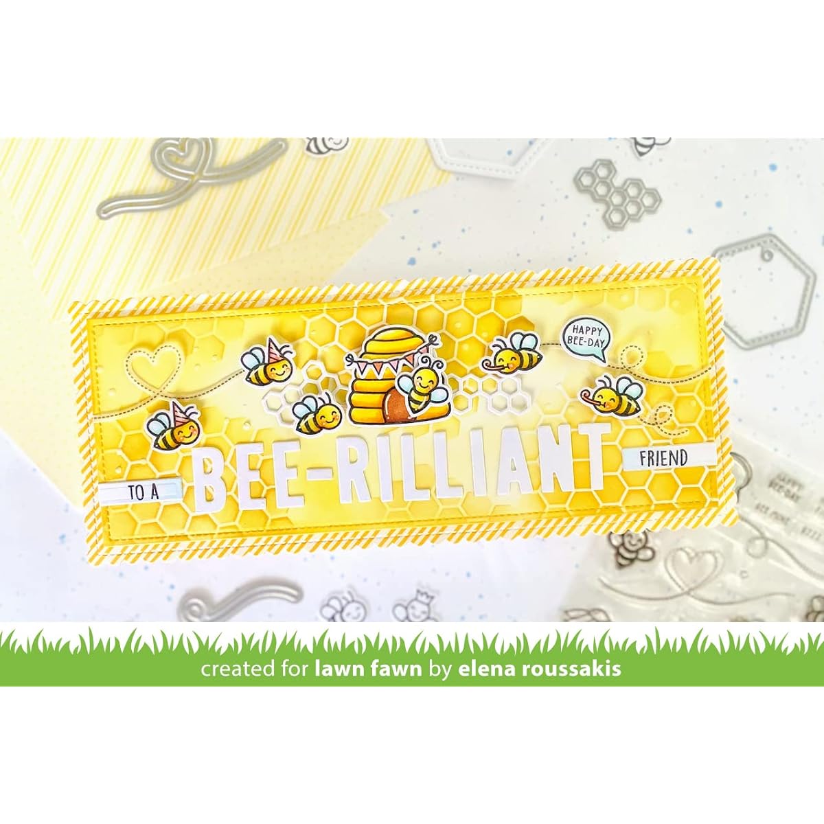 Lawn Fawn Hive Five 4"x6" Clear Stamps and Coordinating Dies, Carnora Storage Pocket, 3 Item Set