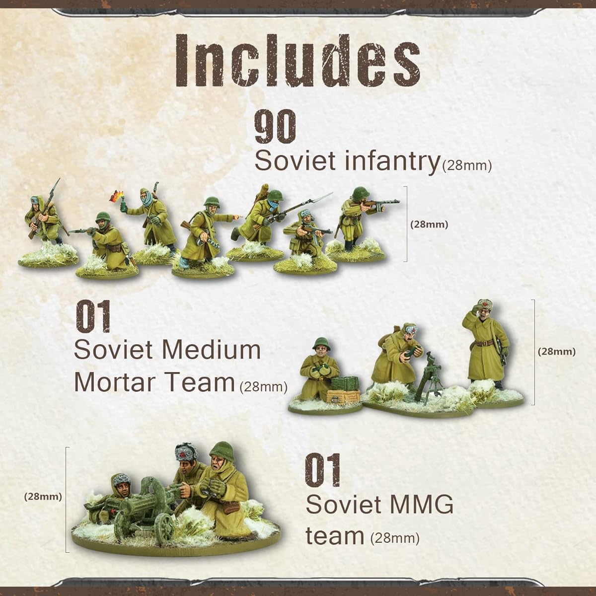 Wargames Delivered - Soviet Starter Army (Winter) - 28mm Miniature Figures Includes 90 Infantry, Tanks, War Machines, Metal MMG & Mortar Teams, Digital Bundle - WW2 Figures Plastic Model Kit