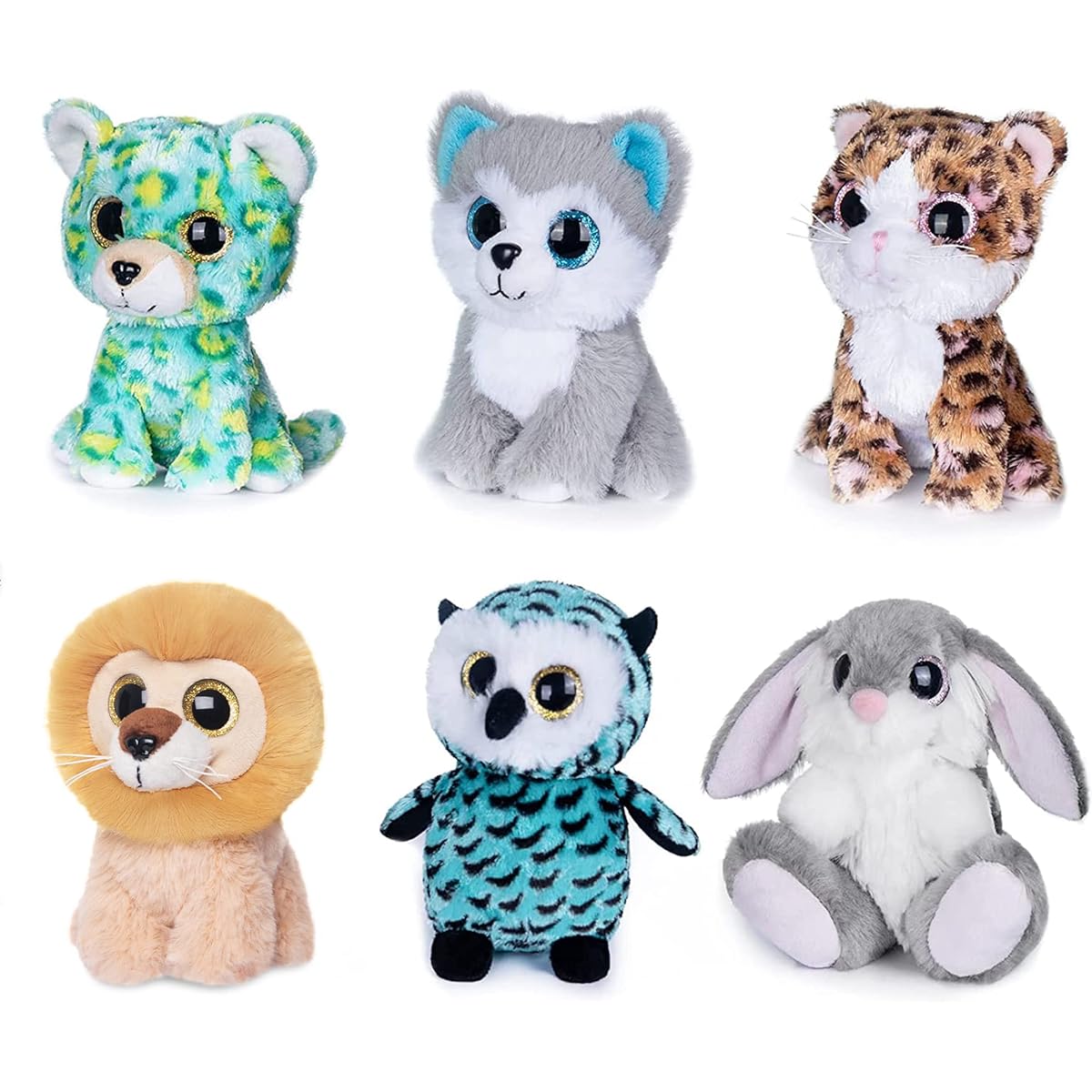 My OLi Plush Toy Set, 5" Stuffed Animal Set, Cute Animal Toys Lion/Rabbit/Leopard/Cat/Husky Dog/Owl 6 Pack Plush Toys for Baby Kids Girls Boys