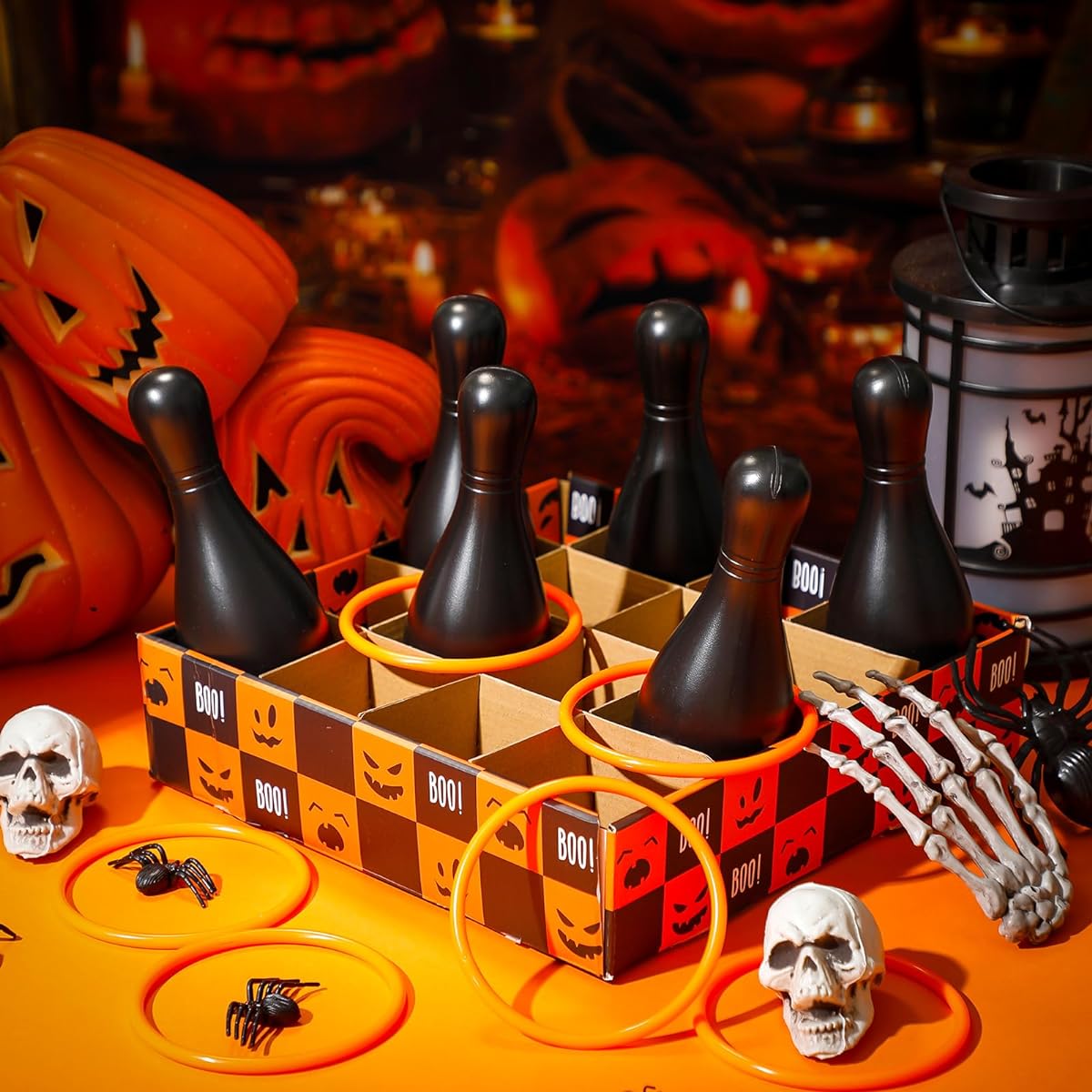 Wettarn Halloween Bottle Toss Game Ring Toss Game Halloween Party Game for Adults Indoor Outdoor Family Game Supplies Backyard Garden Holiday 13pcs