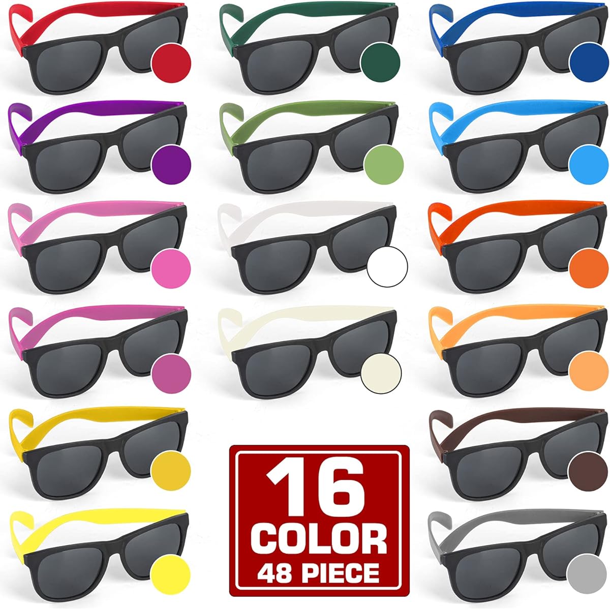 48 Pack 16 Colors Neon Party Sunglasses 80s Retro Style Party Favors Sunglasses for Carnival Summer Pool Toys Goodie Bag Stuffers for Boys Girls Beach Party Supplies Birthday School Gifts