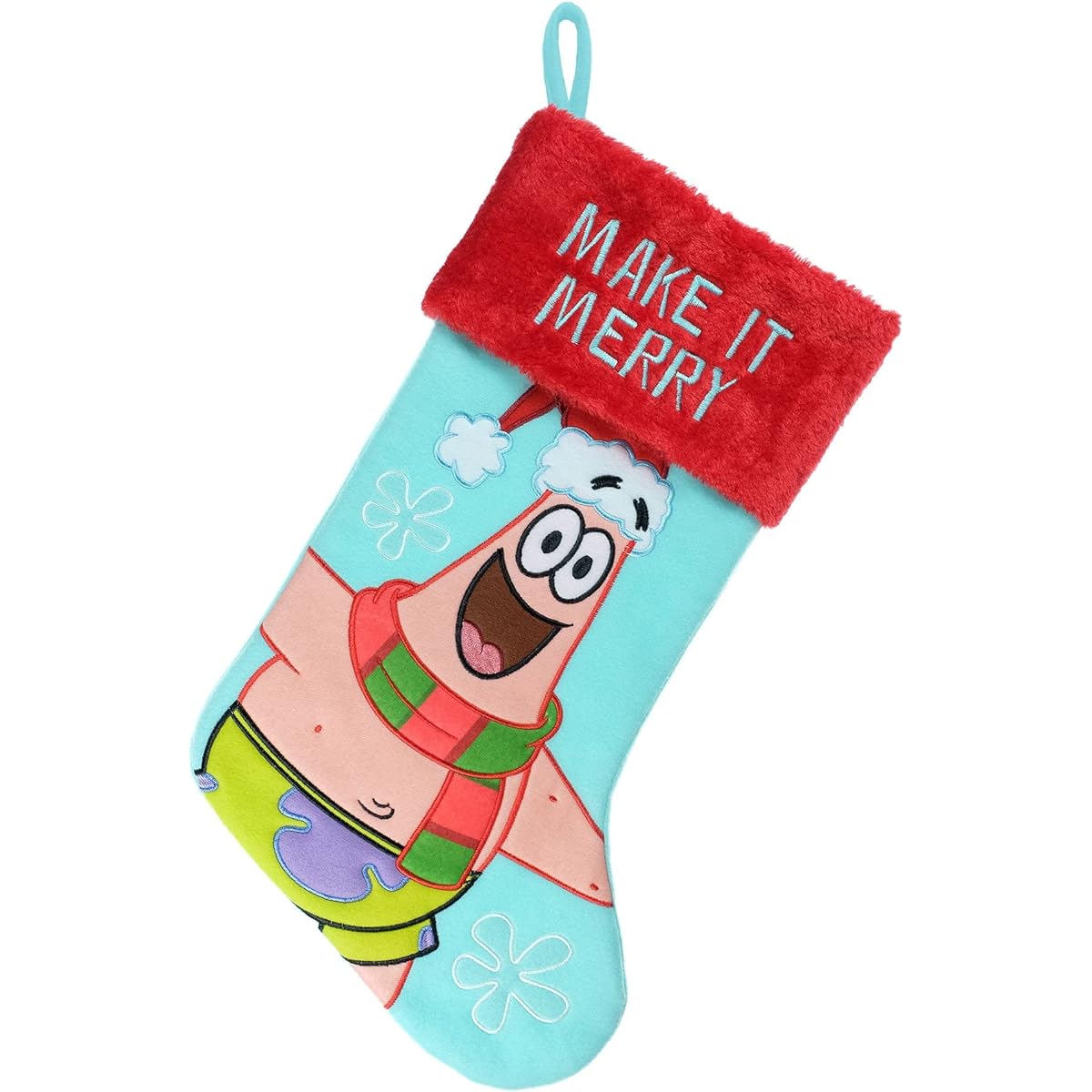 Ruz Spongebob Patrick 20" Applique Christmas Stocking Gift Holder Christmas Present Holder Indoor Home Decor Holiday Decorations