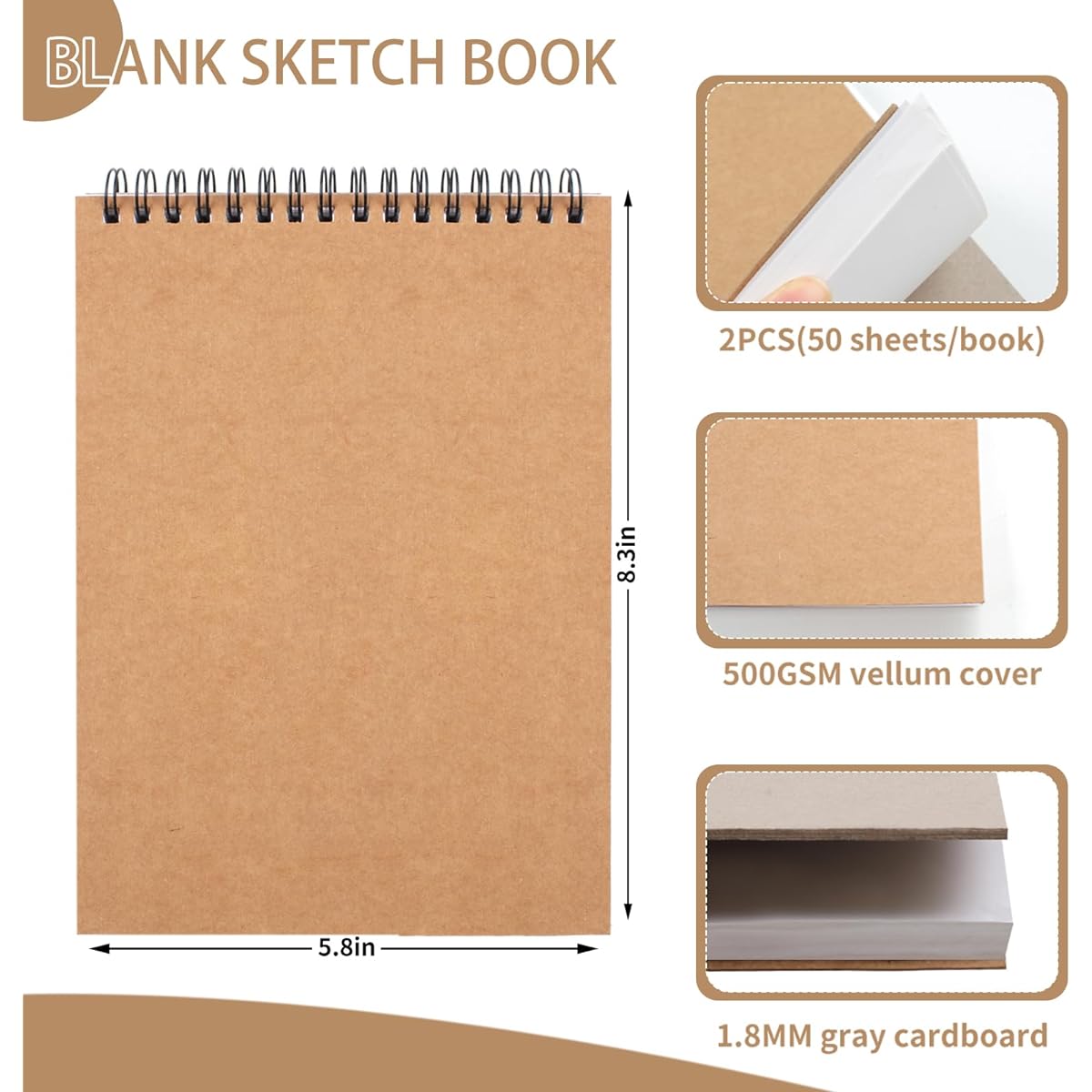 Utron A5 Sketchbook for Kids Sketch Pad 5.8"x8.3" Small Sketchbook Art Drawing Book for Kids Writing Painting Paper Drawing Notebook for Beginners/Artists (50 Sheets per Blank Spiral Notebook)