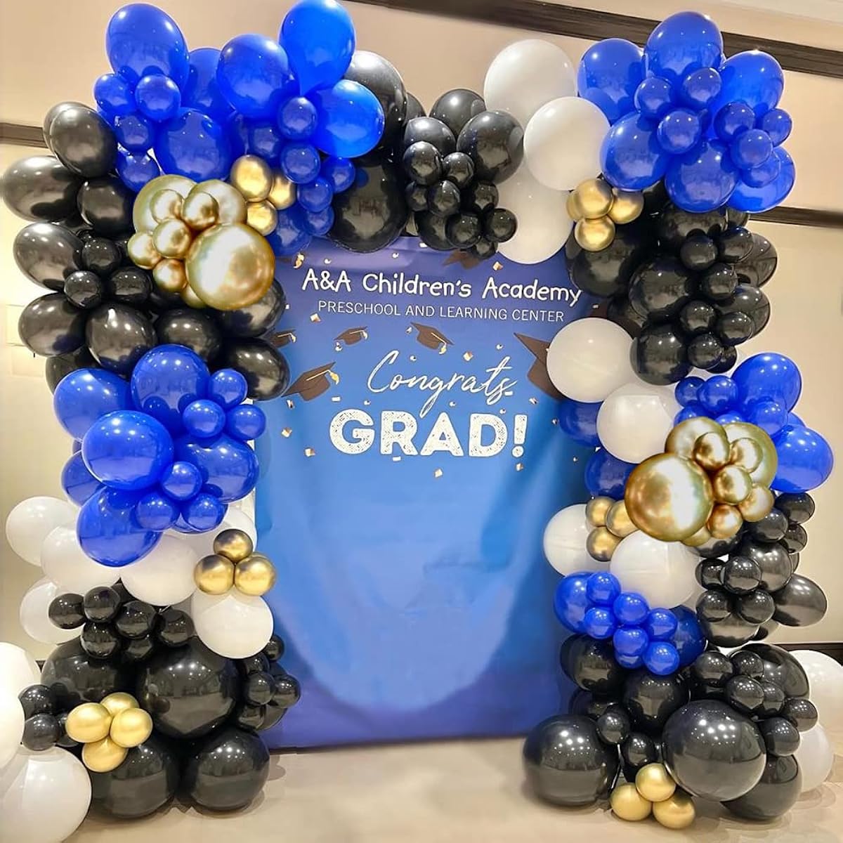 Royal Blue Gold Black Balloon Garland Arch Kit - 136pcs Sapphire Blue White Balloons for Wedding Happy Birthday Decorations Graduation Party Baby Shower Boy Baptism Anniversary Celebration Backdrop (Blue 1)