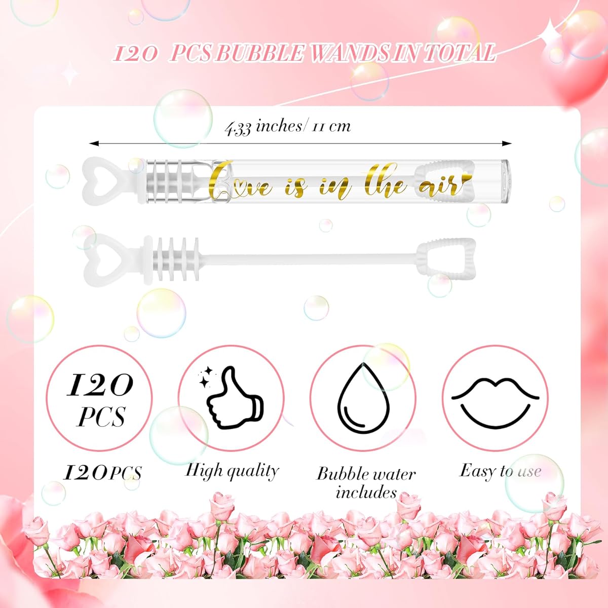 Hollowfly 120 Pack Bubble Wands Bulk Bubbles Party Favors Goodie Bags Small Fillers Birthday Party Supplies Giveaways with Bubble Liquid (Love is in The Air)