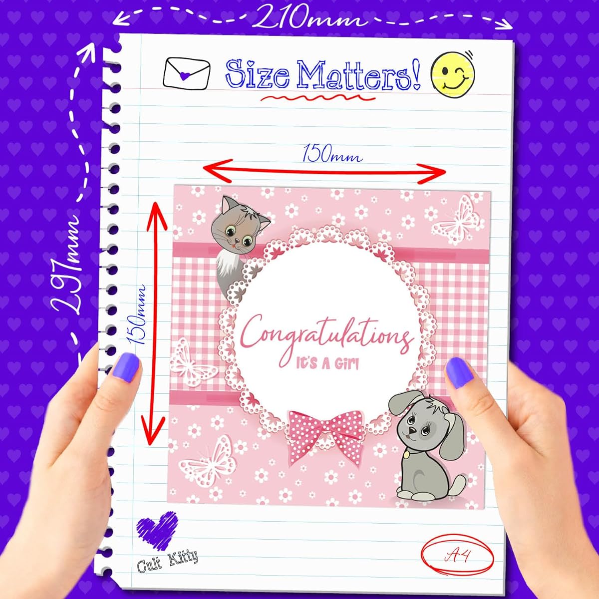 Cult Kitty - Congratulations It's a Girl - New Baby Congrats Cards - Congratulations Cards for Couples - Friends New Baby Girl Cards - Congratulations Cards for New Parents - Arrival Cards