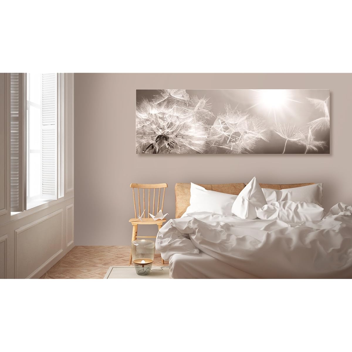 artgeist Textured Canvas Wall Art Dandelion 88.9x30.5 cm - 1 Piece Painting Canvas Print Picture Artwork Image Framed Contemporary Wall Home Beige Grey Sepia Floral Nature b-C-0161-b-a