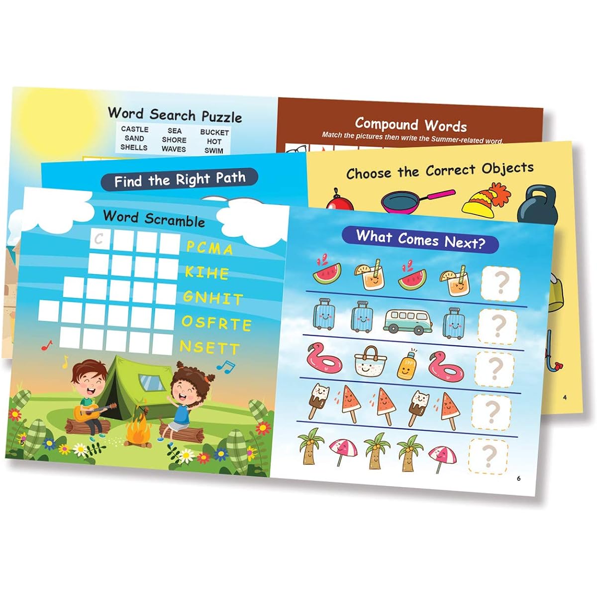 Summer Kids Party Favors Mini Activity Books for Pool, Year End, School, Camping, Party, Pack of 12, 4.75 x 4.75 inches