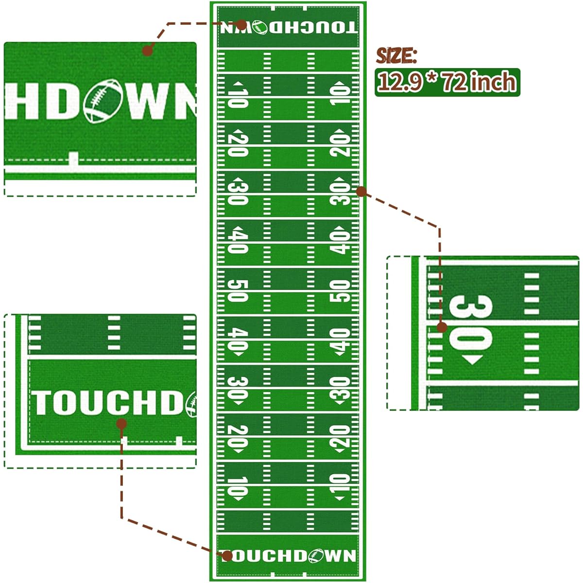 Football Table Runner, Touchdown American Football Court Table Runner, Boy Sports Football Birthday Party Decorations for Kitchen, Home Dining Table Decoration 13x72 Inch