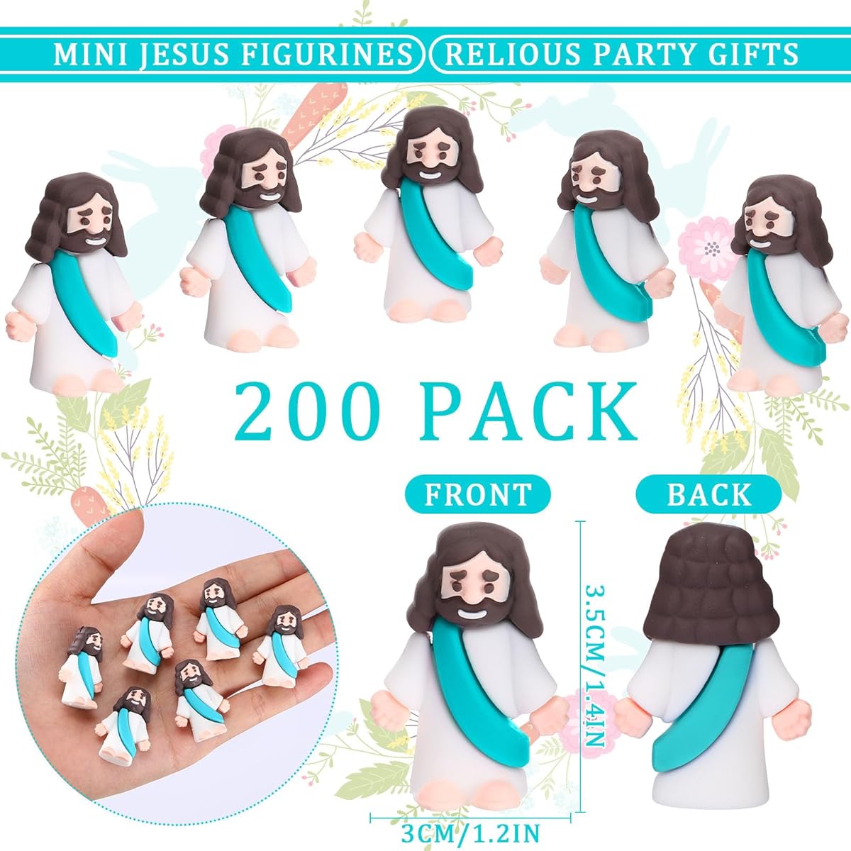 Barydat Mini Jesus Figures 200 Pack Bulk Easter Miniature Jesus Toy Christ Savior Jesus Doll Gift Religious Jesus Figurine for Sunday School Craft Easter Egg Stuff Baptism Gift (Cyan Blue)