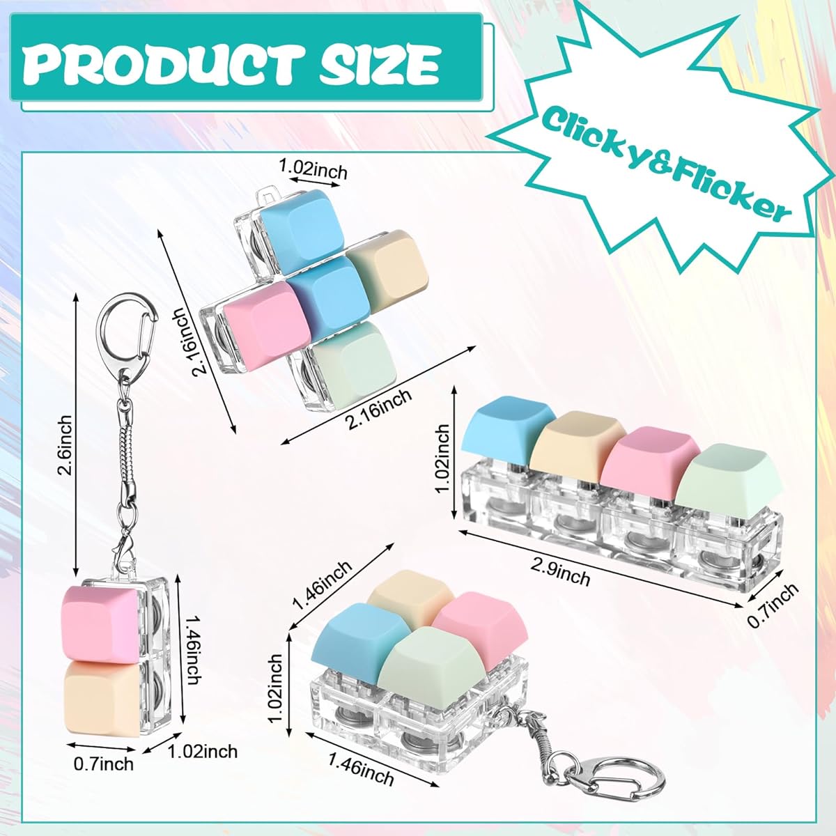 Keyboard Fidget Keychain, Decompression Toy, Keyboard Fidget Clicker, Finger Keyboard Toy, Fidget Keychain with LED Light, Stress Relief Keyboard, Keyboard Clicker, Gift to Beat Boredom