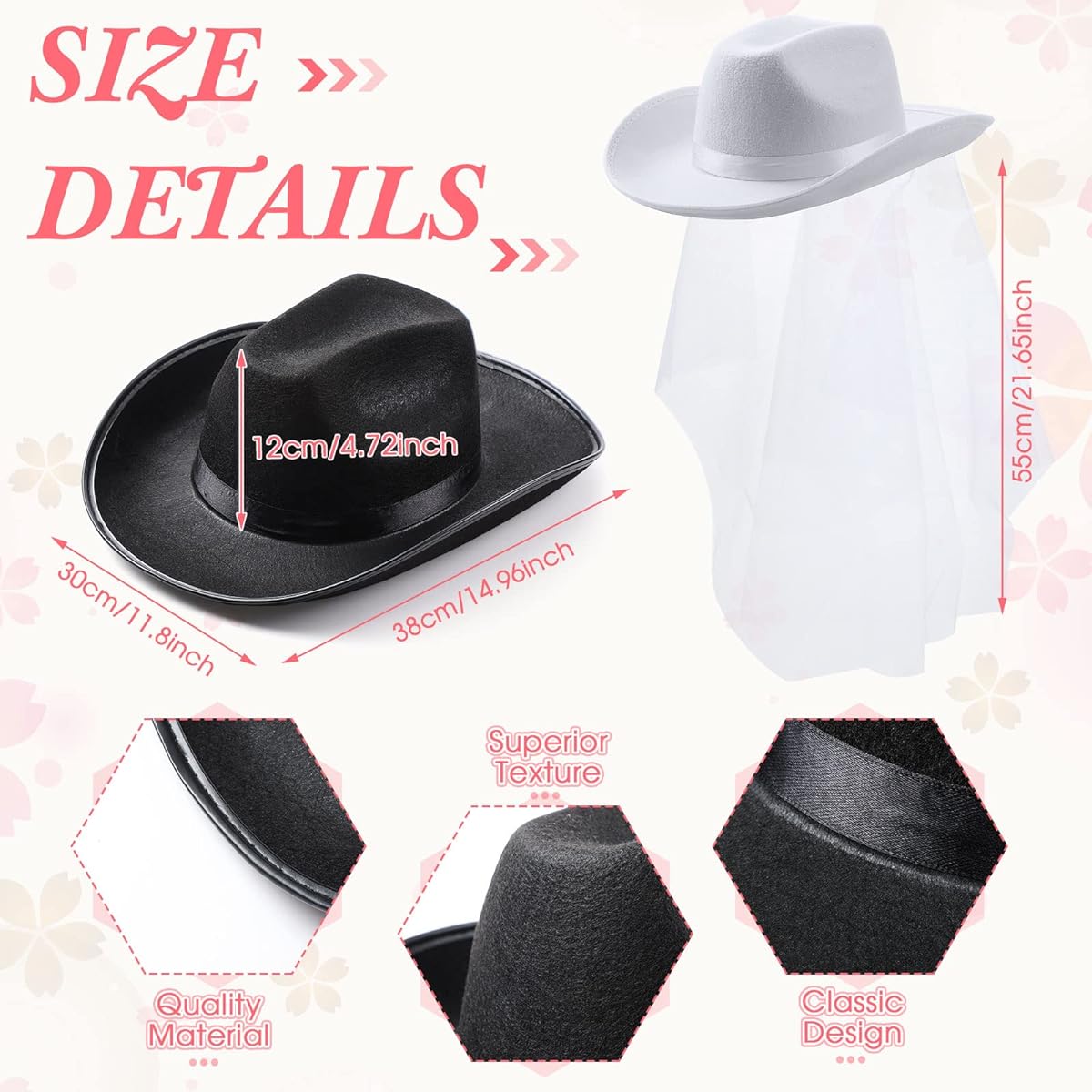 Unittype 14 Pieces Bridal Cowgirl Party Set Heart Glasses Bride Cowboy Hat for Bachelorette Party Bridal Wedding Shower
