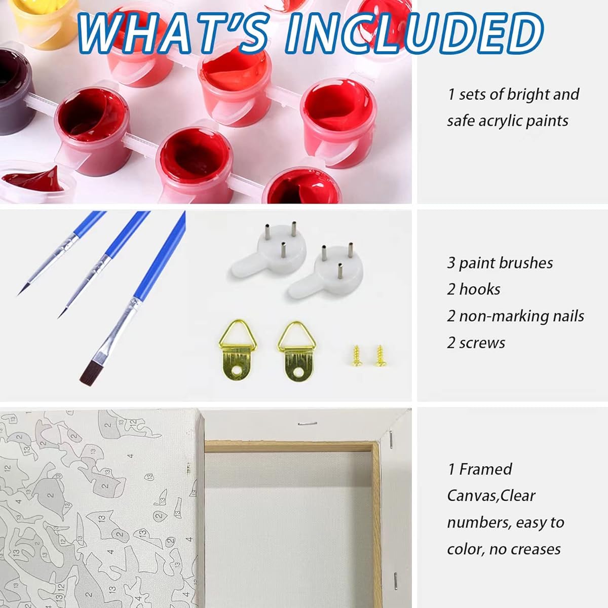 ifymei Coloring by Number Book for Kids and Adults Beginner DIY Acrylic Painting Kit with Framed Canvas 12" x 16" Colorful Dinosaur