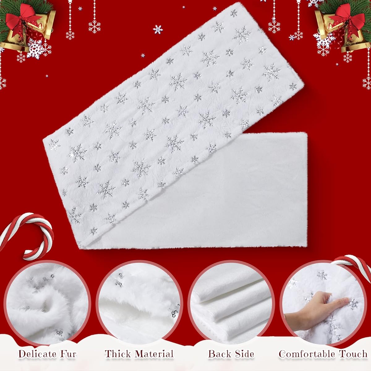 2 Pieces Christmas Table Runner with Sequins Snowflake Faux Fur Soft Sequin Table Runner Thick Table Decorations for Winter Snowy Christmas Holidays 15 x 72 Inches (Silver Snowflake)