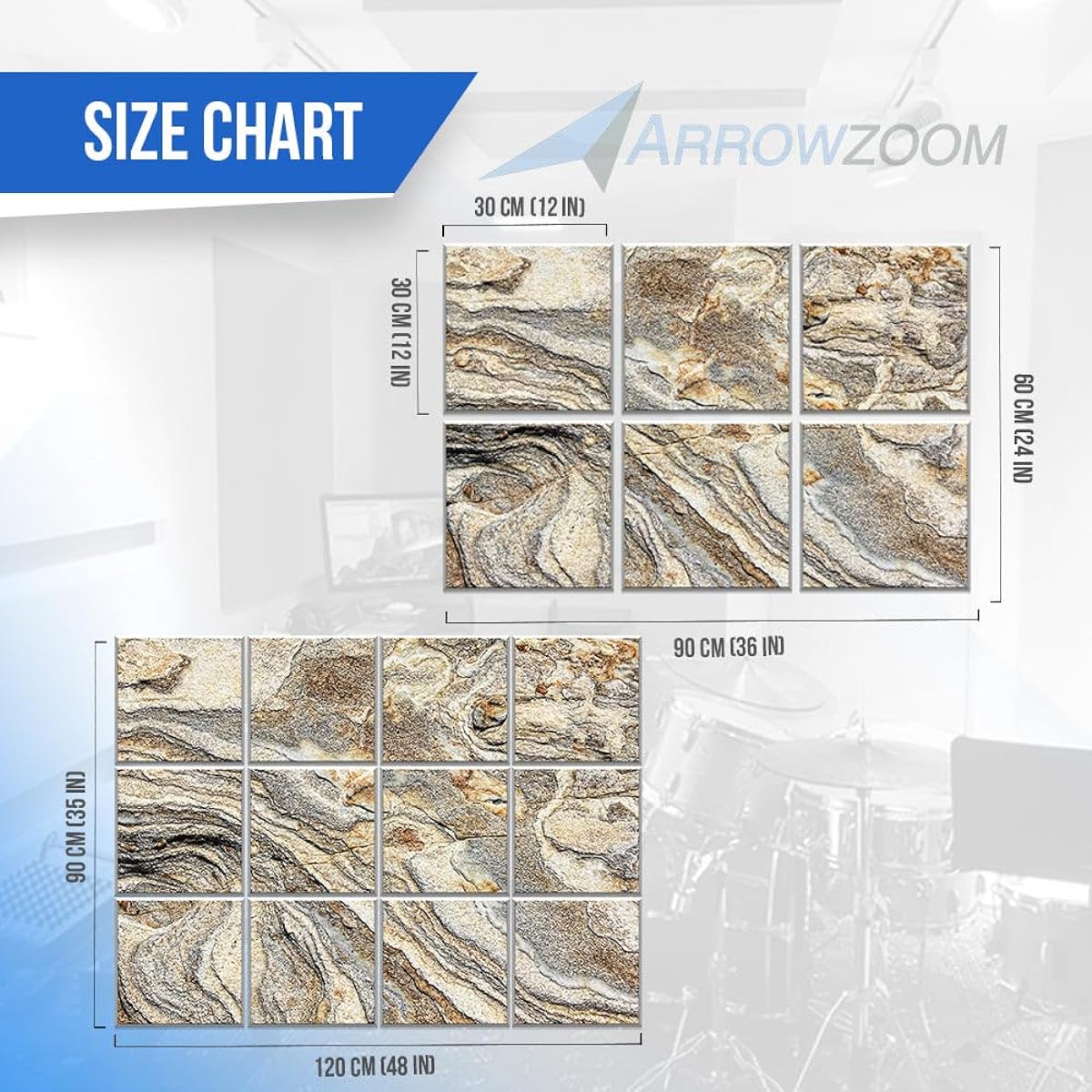 Arrowzoom 12 Felt Wall Art Acoustic Panel Display Stylish Decor Acoustic Tile Noise Rider Reddick Recording Studio Room Durable Home Treatment Strong Adhesive DIY White Marble Design 90x120cm SD1396