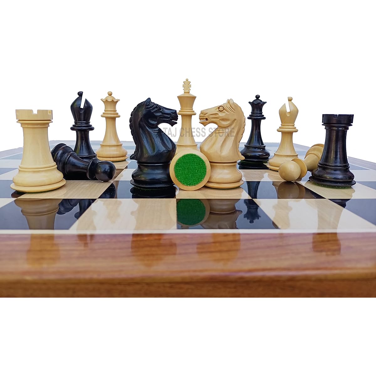 Wooden Staunton Chess Pieces with 2 Extra Queens - 10.16cm Fierce Knight Weight Chessman | Unique Chess Set | Taj Chess Store