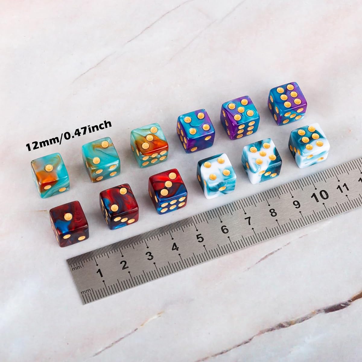 48pcs 12mm Marble Polyhedral D6 Dice Square 6 Sided Dice MTG Dice Set for Board Games RPG DND Yahtzee Math Learning