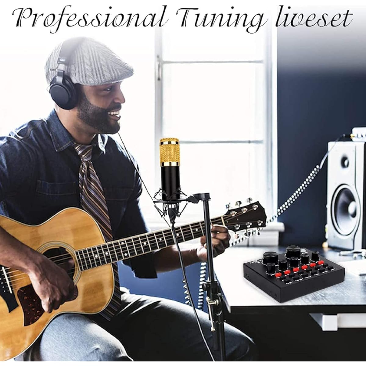 USB Condenser Microphone Set, BM800 Sound Card Set, for Music Recording Audio Recording Live Streaming, Adjustable Mic Suspension Scissor Arm DDF