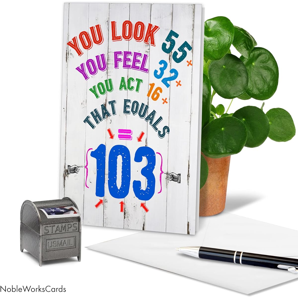 NobleWorks - Milestone Birthday Greeting Card with Envelope (4.63 x 6.75 Inch) - Age Equation-103 C2472MBG