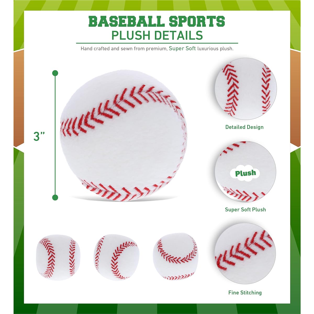 DolliBu Baseball Plush Toy – Fluffy Soft Plush Ball Play Catch with Kids Playtime Squishy Baseball Stuffed Animals for Girls and Boys Baseball Room Decor – 3 Inch