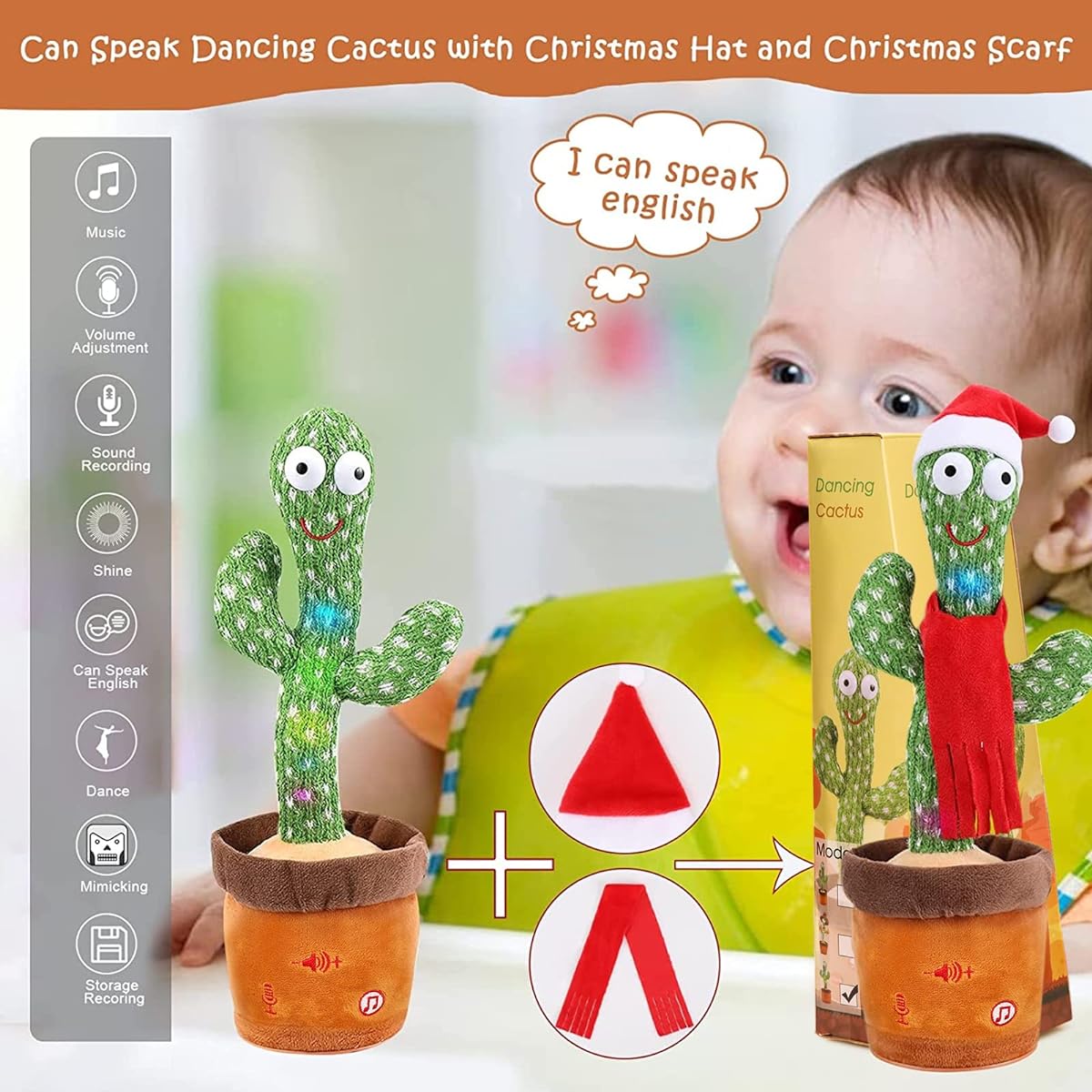 MILEGI Dancing Cactus Baby Girl Boy Toy Singing Talking Cactus Plush Repeat Repeats What You Say Music Light Up Baby Toys for Kids Toddlers Ages 1 2 3+