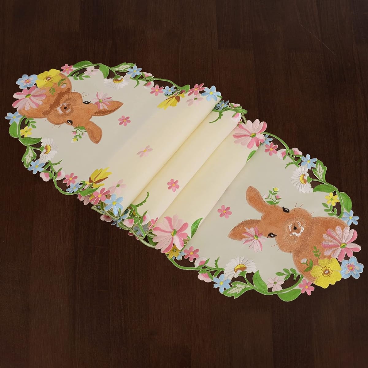 Grelucgo Embroidered Easter Bunny Table Runner (14 x 68 inches)