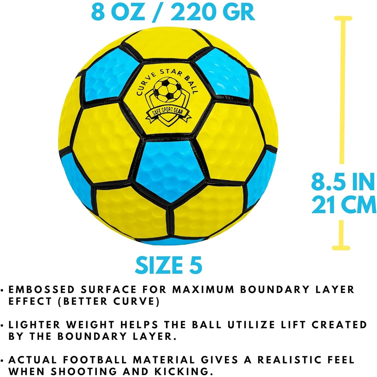 Safe Sport Gear Curve Star Swerve Soccer Ball - Super Curved Soccer Ball for Boys and Girls to Kick Easy - Great Soccer Gift for Kids - Soccer Ball for Kids