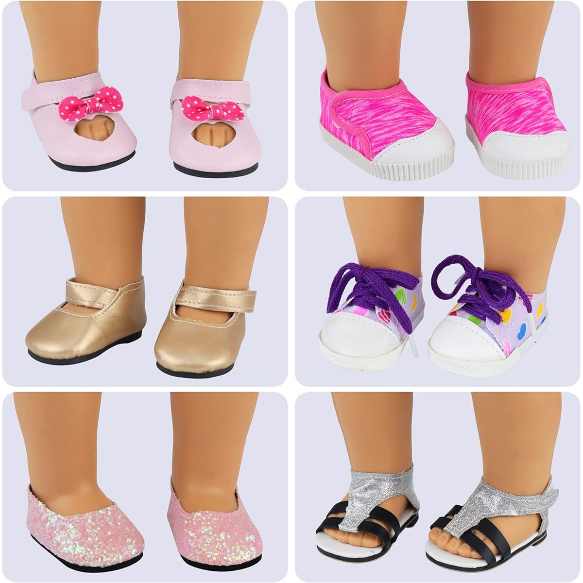 Ecore Fun 18" Girl Doll Accessories with 9 Pairs of Shoes and 4 Pairs of Socks Fits 18" Girl Doll - Sandals, Casual Shoes, Canvas Shoes, Roller Skates and More