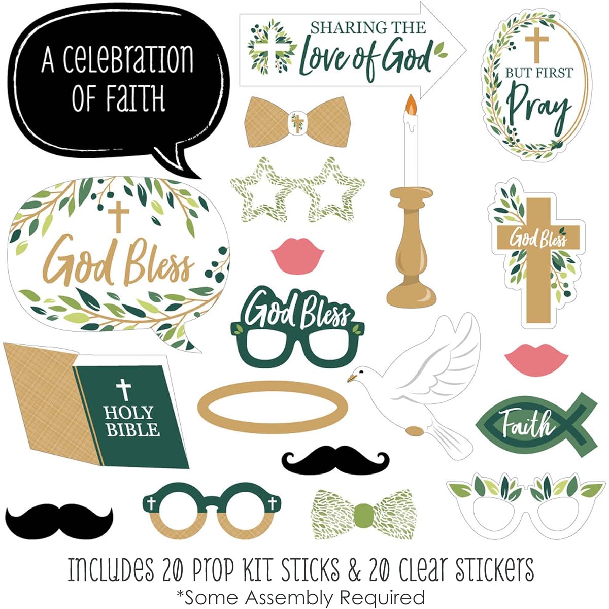 Elegant Crucifix Religious Party Photo Booth Props Kit 20 Pieces