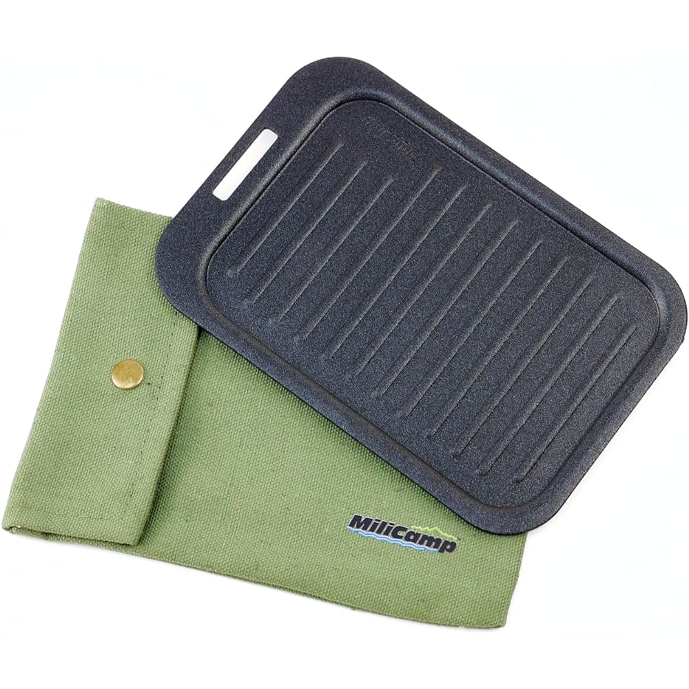 MiliCamp Extra Thick Iron Plate SOLO Teflon Treated Grill Plate Large Mestin Perfect Yakiniku Plate (Handle and Storage Bag Included)