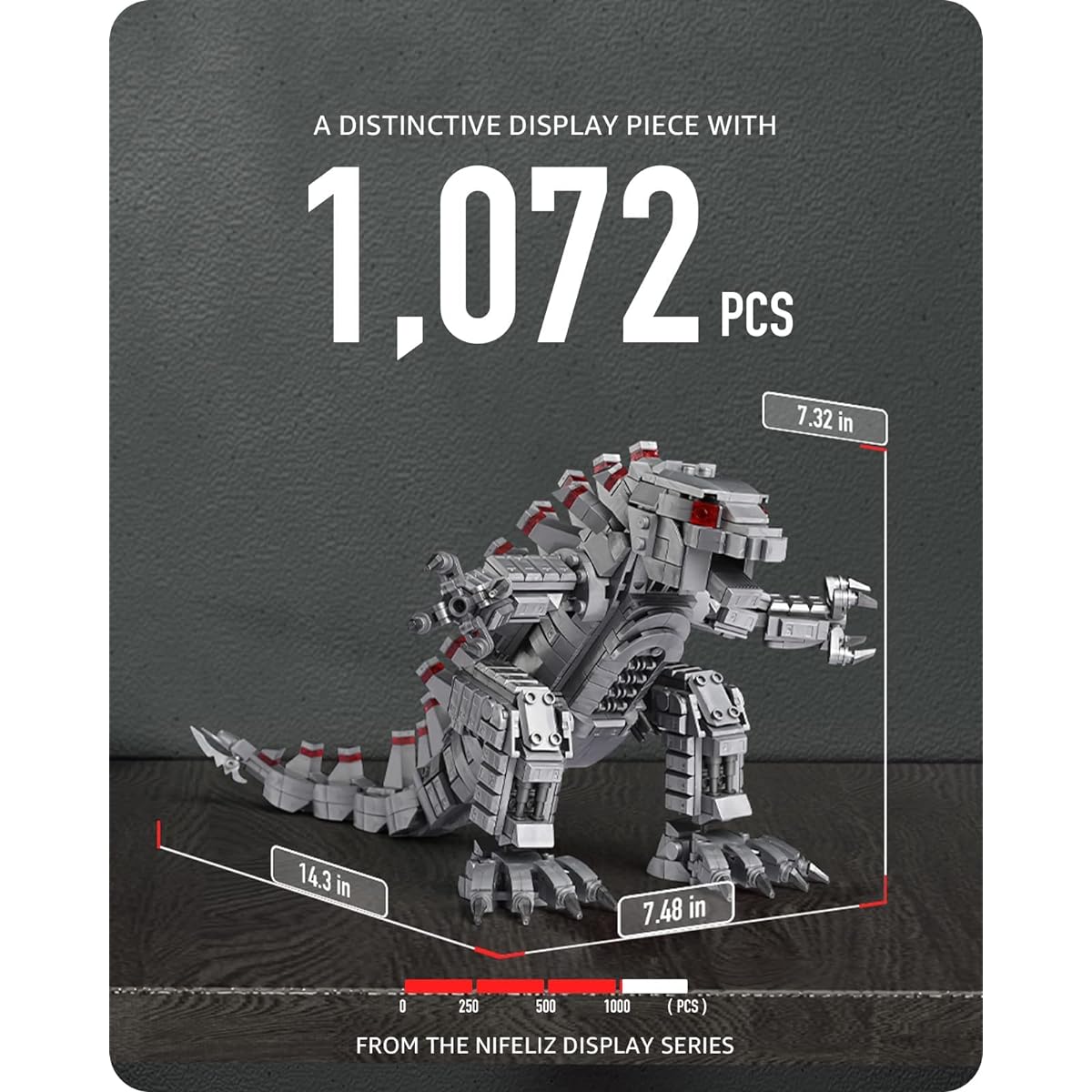 Nifeliz Mechanical Gvdzilla Collectibles Dinosaur Display Pieces Monster Model Toys Gifts for Adults (1,072 Pieces)