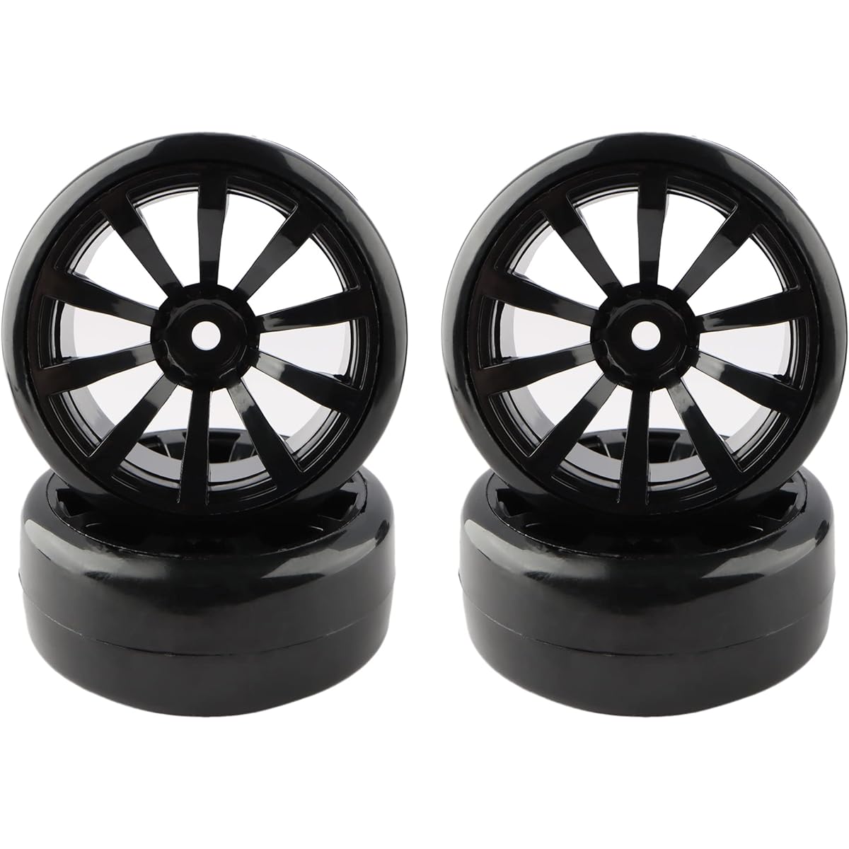 GDOOL 4pcs 12mm Hub Wheels 1:10 63mm Hard Plastic RC Drift Car On-Road Touring Racing Bare Tires for Traxxas HSP Tamiya HPI Kyosho On-Road Drift Car Trucks (Black)