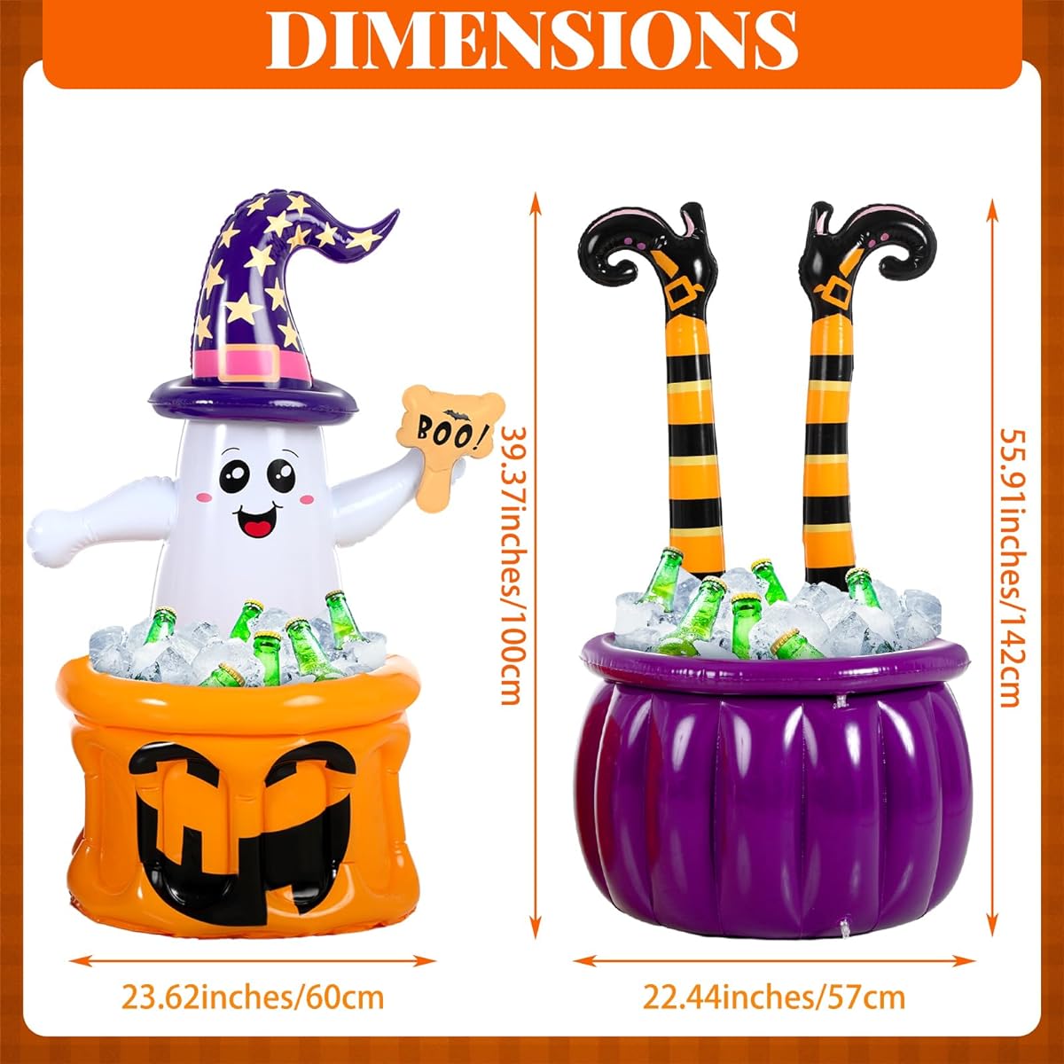 Jenaai 2pcs Halloween Inflatable Pumpkin Witch Legs Cooler Halloween Inflatable Party Witch Cauldron Ice Drink Holder Pumpkin Ghost Cooler for Halloween Party Decoration