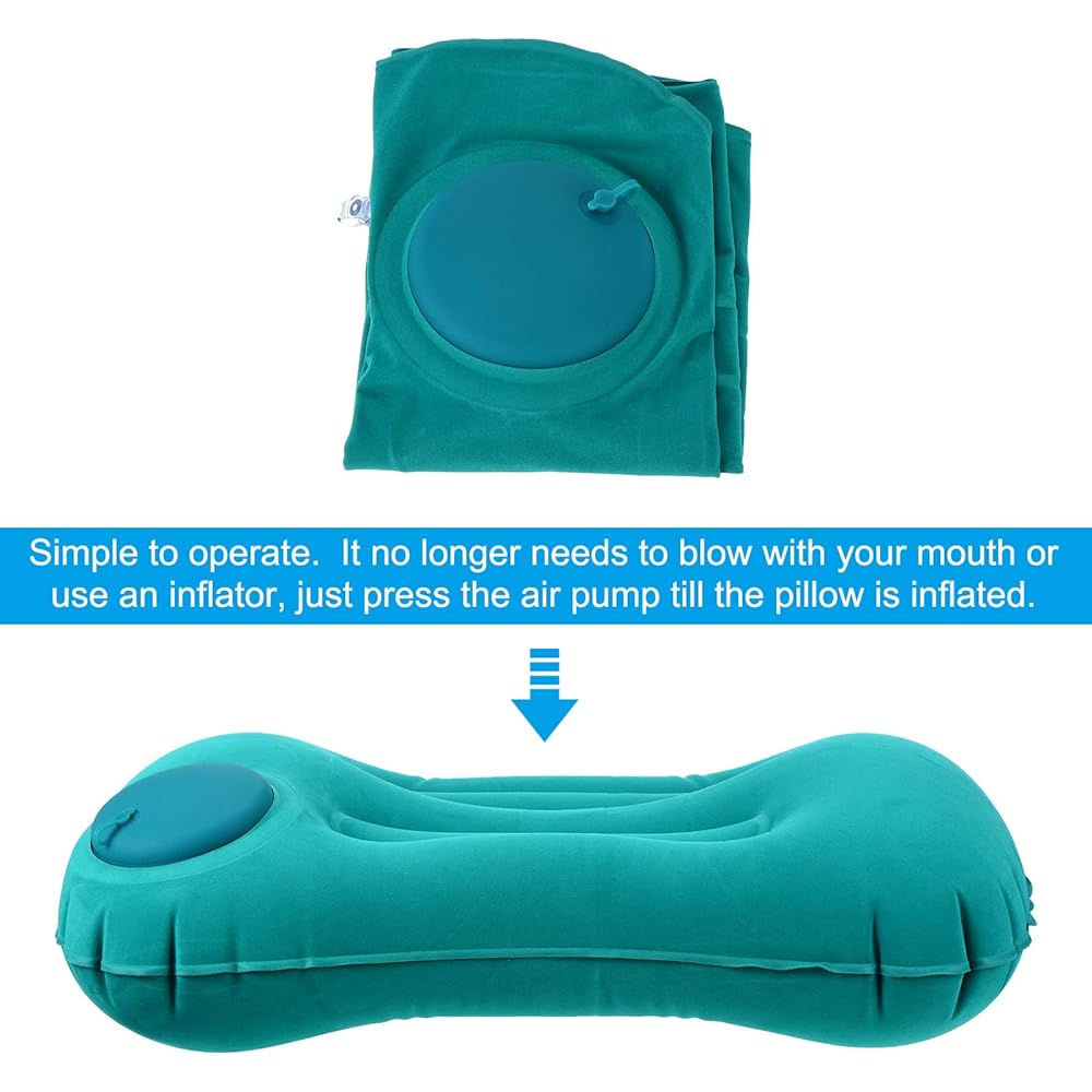 PATIKIL Camping Pillow 2 Pack Portable Camping Beach Pillow Ultra Light Inflatable Airplane Pillow Lumbar Support for Hiking Backpacking Sea Green Navy Blue