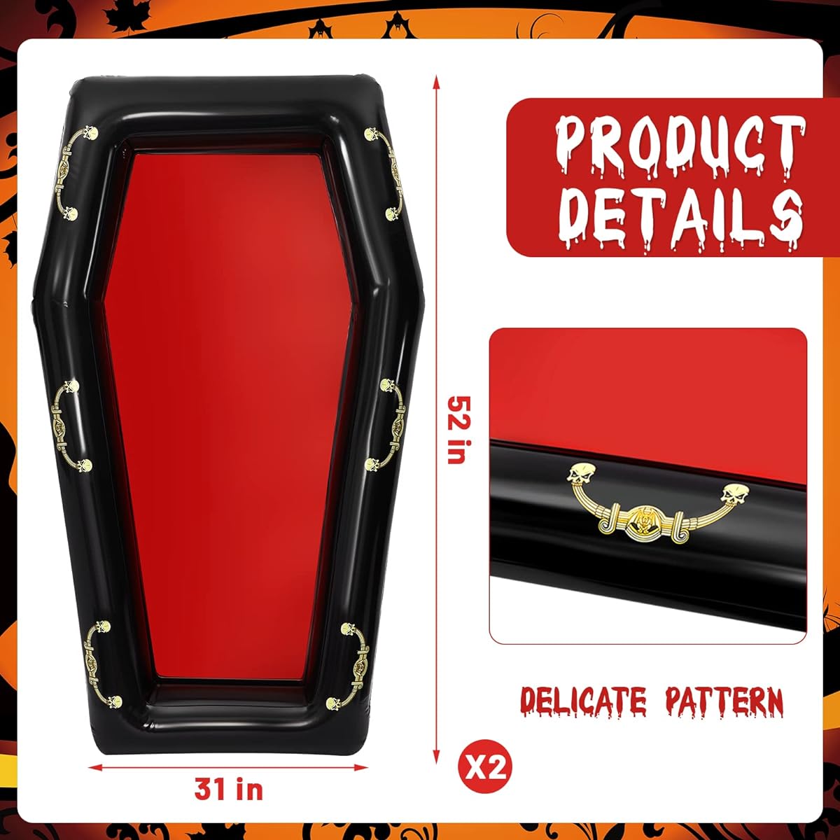 2 Pack 52" Inflatable Coffin Buffet Cooler Beverage Coffin Drink Cooler for 30th Birthday Party, Pool Party, Picnic, BBQ Party, Halloween Party