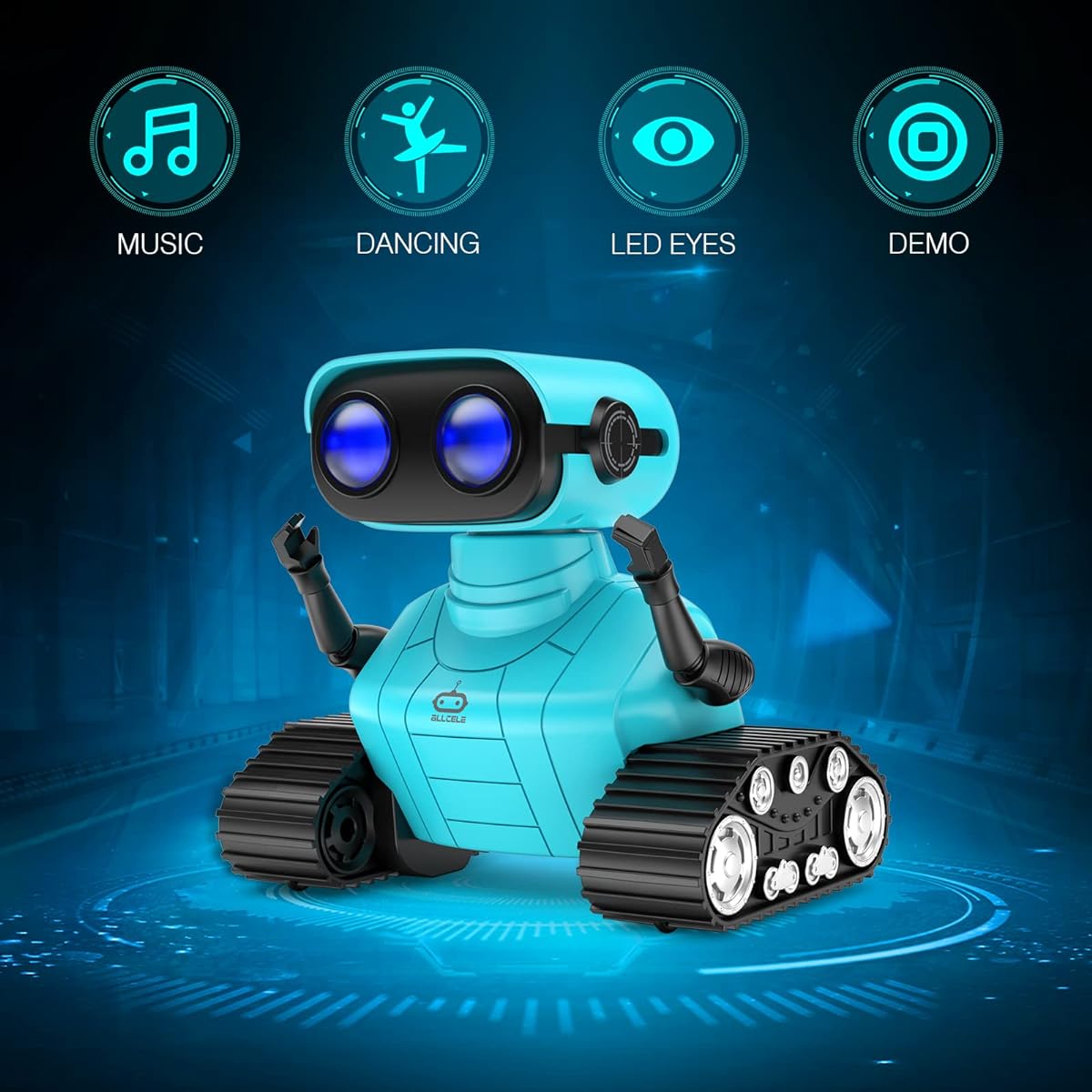 ALLCELE Robot Toy Rechargeable RC Robot for Kids Boys Remote Control Toy with Music and LED Eyes Gift for Kids Ages 3+ - Blue