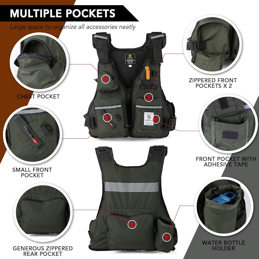 Fishing Vest Floating Vest Fishing Life Jacket Breathable Multifunctional with Whistle Reflective Belt with Buoyancy Material Up to 95 kg Loading Capacity
