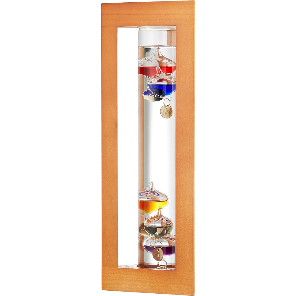 Icy Galileo thermometer wooden frame triangle