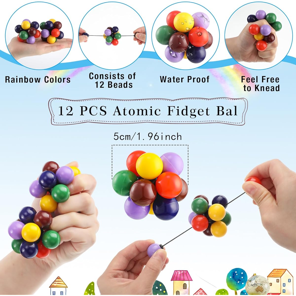 Jenaai 12PCS Atomic Fidget Balls Mini Autism Sensory Toys Colorful Fidget Toys Indivisible Autism Toys Stress Relief Quiet Toys for Teens Boys Girls Parties Favors